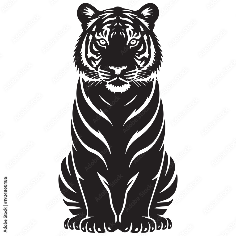 Obraz premium Stunning black and white tiger illustration with bold stripes and intense gaze