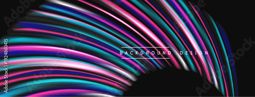 Abstract flowing lines create dynamic, colorful wave pattern. Dark background emphasizes vibrant curves, modern design element.