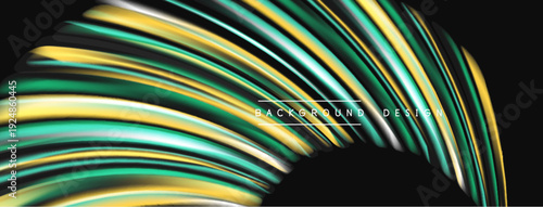 Abstract fluid lines create dynamic, colorful wave pattern. Dark background emphasizes vibrant curves, modern design element.