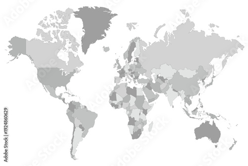 Detailed map of the world in grey hues. vector illustration