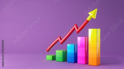 Free Download Colorful bar graph indicating growth and success with upward trend against a vibrant purple background - GFXLoad