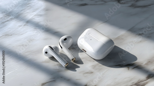 Wireless Earbuds on White Marble Surface