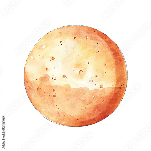 Watercolor Painting of a Round Speckled OrangeBrown Flatbread