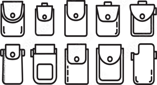 A collection of various backpacks and bags in a simple line drawing style. Vector
