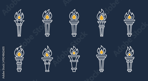 Collection of Torch Icons with Flames.
