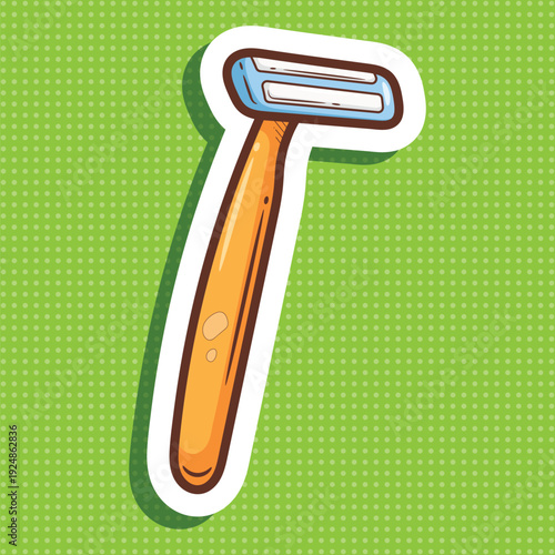 Cute HandDrawn Flat Sticker of an Orange Disposable Shaving Razor Vector Art