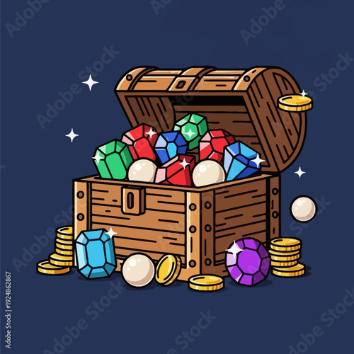 Treasure Chest Full of Jewels and Gold Coins