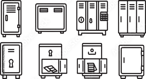 Variety of appliances and furniture in a minimalist line drawing style Vector