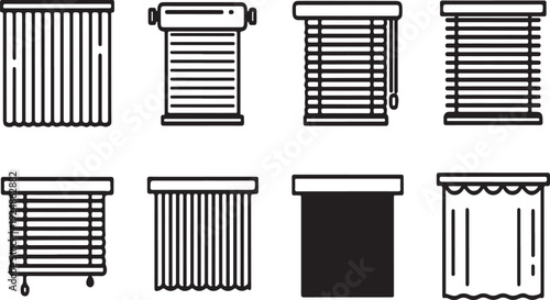 A variety of window coverings including blinds, shutters, and curtains Vector