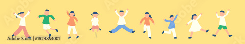 元気に体を動かす子供たちのイラストセット