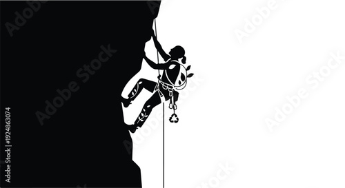 Determined woman ascends steep rock face on a challenging outdoor adventure.