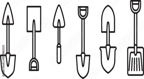 A collection of six different shovel designs and styles Vector