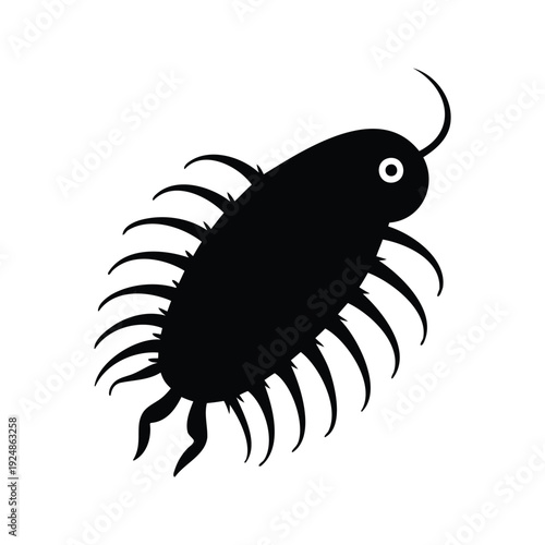 Black and white insect silhouette vector illustration with detailed legs and antennae design, plankton silhouette vector illustration