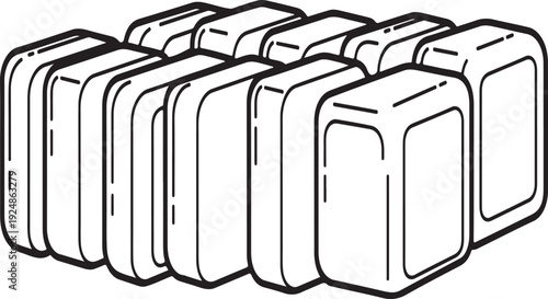 A collection of identical rectangular objects arranged in a row on a flat surface Vector