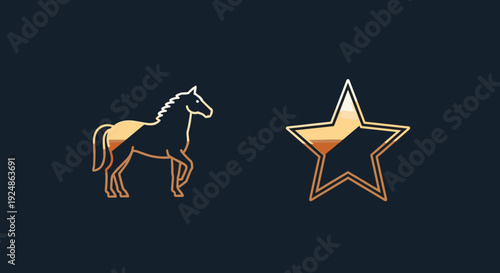 Golden Horse and Star Illustration.
