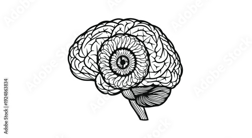 Abstract illustration of human brain with an eye in the center symbolizing perception and thought.