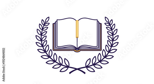 Open Book Surrounded by Laurel Wreath.