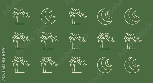 Palm Trees and Moon Phases Illustration.