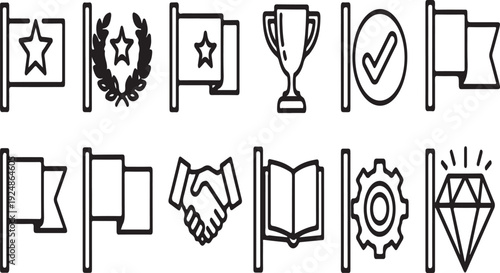 A collection of icons representing various aspects of achievement and collaboration Vector