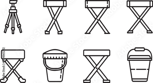 A collection of various types of stools and tripods for different uses. Vector