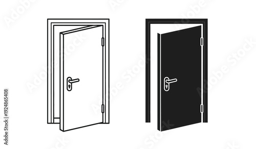 Vector illustration of open doors in black and white