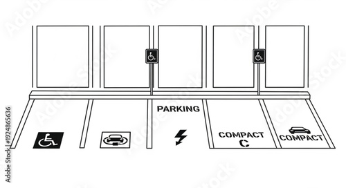 Parking area with compact car spaces and accessible parking spots clearly marked.