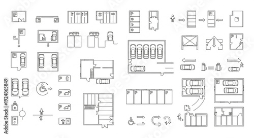 Architectural blueprints and design elements for construction projects and interior layouts.