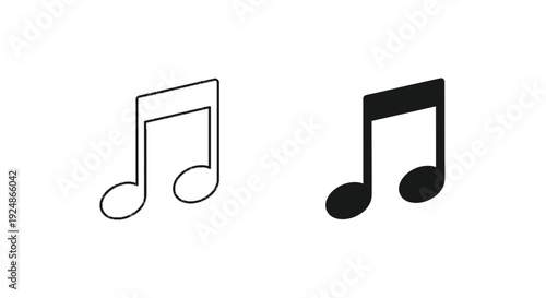 Vector graphic illustration displaying two sixteenth music notes one as a solid black design element and the other as a simple gray outline icon
