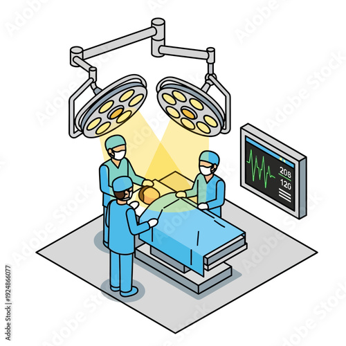 Surgeons performing an operation in a hospital operating room.