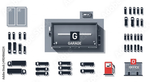 Garage Entrance Sign with Letter G and Garage Text, Parking Area.