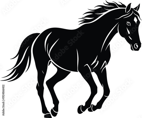 Powerful Black Running Horse Silhouette Vector Illustration on Transparent Background.