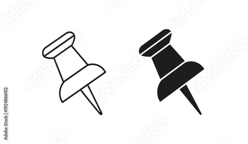 Vector illustration of two push pins in black and white on a pure
