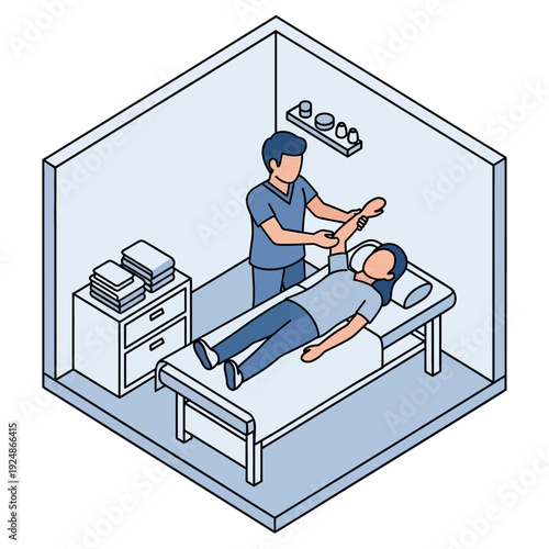 Medical examination in a hospital room with a doctor and patient.
