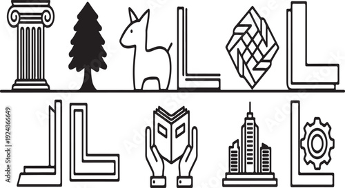A collection of symbols representing various aspects of society and knowledge Vector
