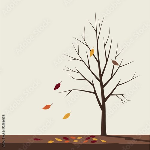 Autumn tree vector illustration with colorful leaves and natural seasonal design