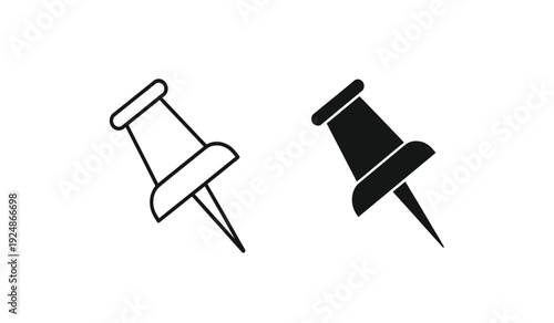 Vector illustration of two push pins in black and white on a pure