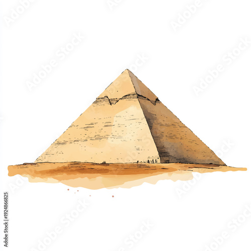Watercolor Sketch of a Weathered Pyramid in the Desert
