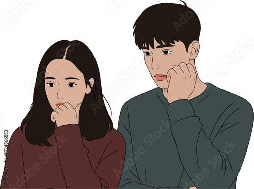 Minimalist Illustration of Couple Thinking Together Isolated Vector Art