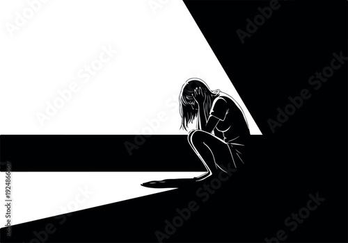 Minimalist Sad Person Silhouette In Dramatic Light And Shadow