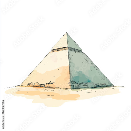 Watercolor Sketch of an Ancient Pyramid in Desert Sands