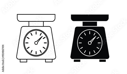 Two kitchen scales in black and white on for cooking and baking