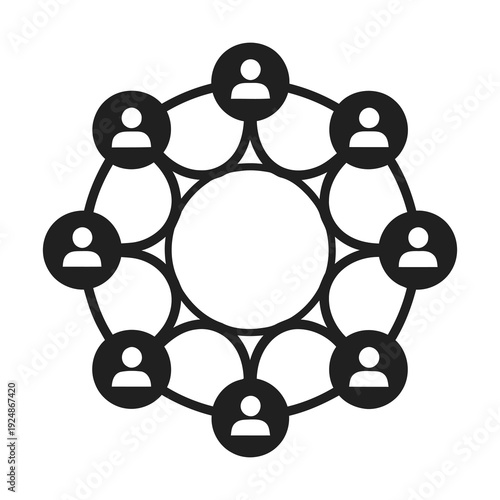 Simple black icon of connected people in a circle network icon