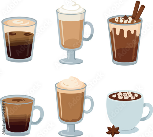 Pixel Art Coffee Drinks Isolated Objects Vector Set Light Colors
