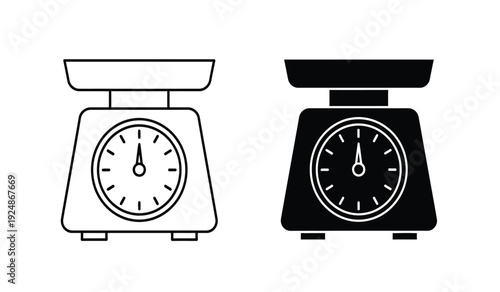 Two kitchen scales one in black and white line art on isolated for cooking and baking