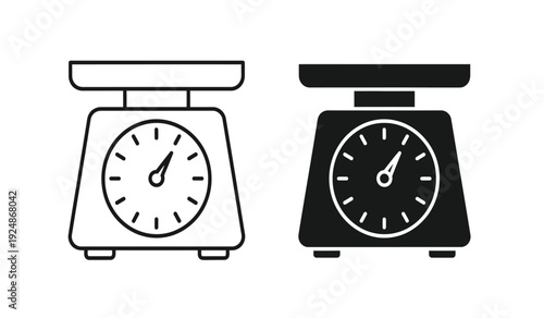 Two kitchen scales one black and one white with clocks on the front for measuring weight and time in a modern design