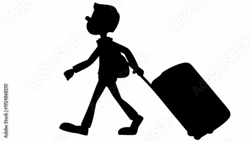 Man walking with suitcase silhouette
