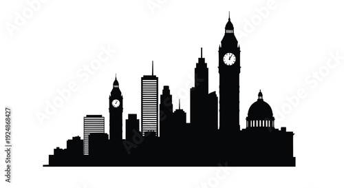 Black silhouette of a city skyline featuring iconic london landmarks