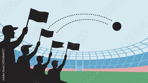 A group of people cheering and waving flags in a stadium