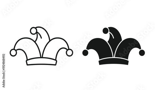 Two jester hats in black and white on a pure