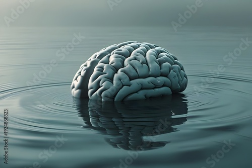 Brain Floating Like Iceberg Showing Hidden Thoughts